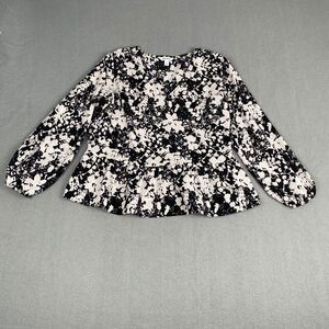 Nine West Shirt, Women's Size L Black White Floral, V-neck, Long Sleeve